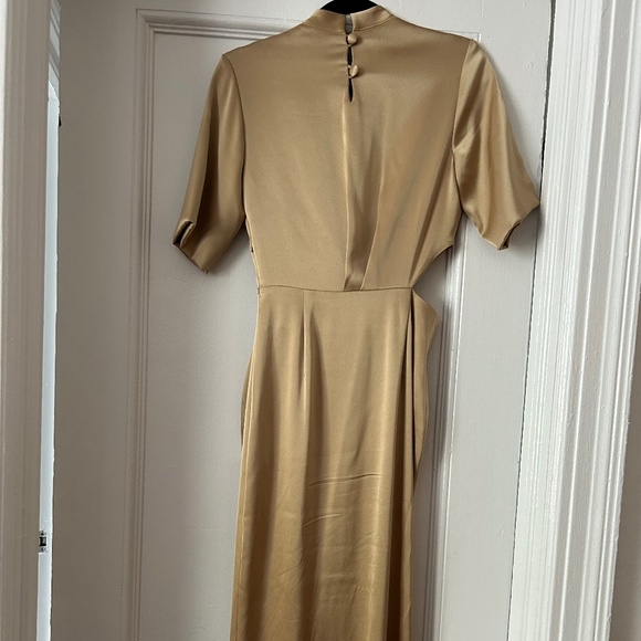 Nanushka XS Satin Gold Wrap Dress with Cutout - Picture 3 of 8